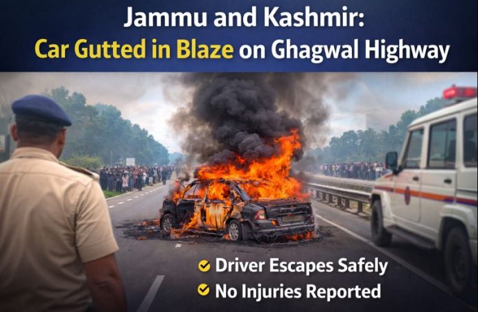 Jammu and Kashmir: Car Completely Destroyed in Fire on Ghagwal Highway
